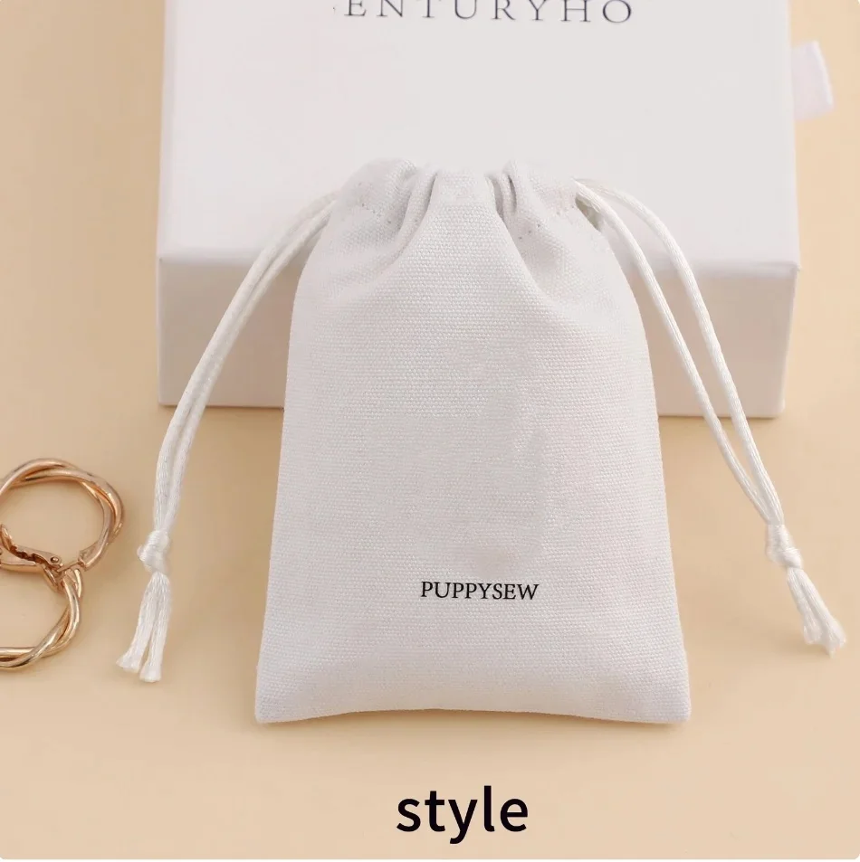 50 pcs White color high quality canvas bag double drawstring bag printing custom jewelry packaging dust bag free shipping