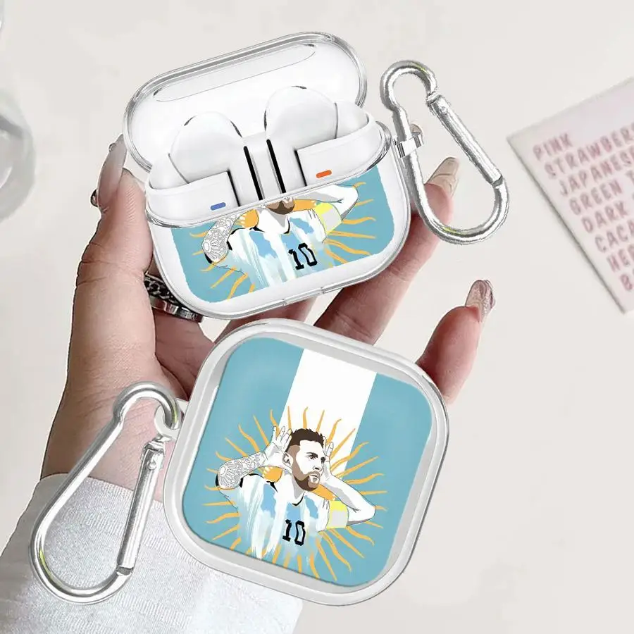 Case For Samsung Galaxy Buds 2Pro 4 Pro 3Pro 2 3 FE 4Pro Live Clear Earphone Cases Cover With Hook Sun Soccer