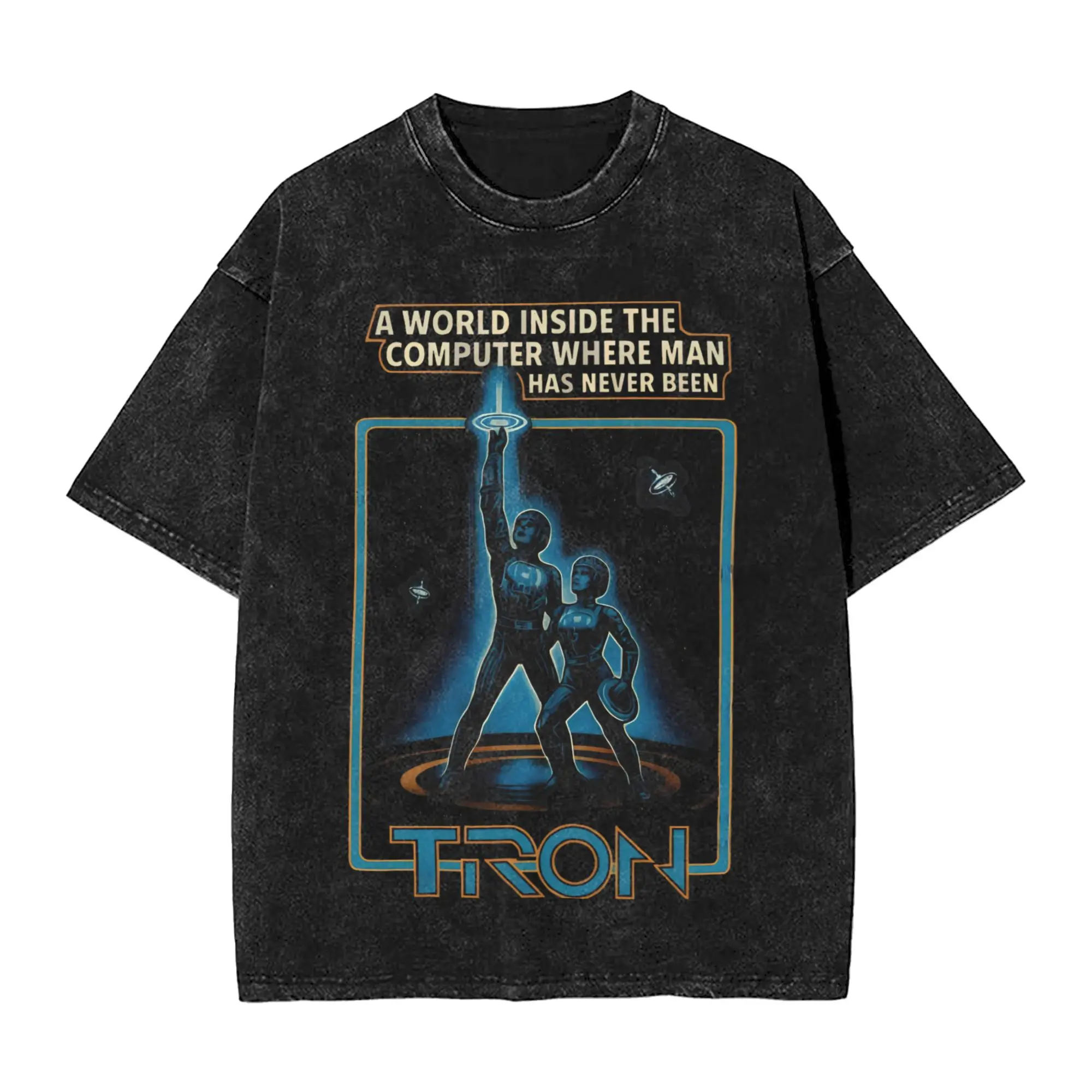 Tron: Ares world inside the computer T Shirt Hip Hop Washed Short Sleeve Oversize T-Shirts Men Women Streetwear Printed Tees