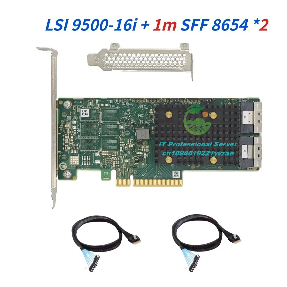 LSI 9500-16i 16-Port Tri-Mode HBA PCIe 4.0 x8 SAS/SATA/NVMe – Bare / +SFF-8654 Cables