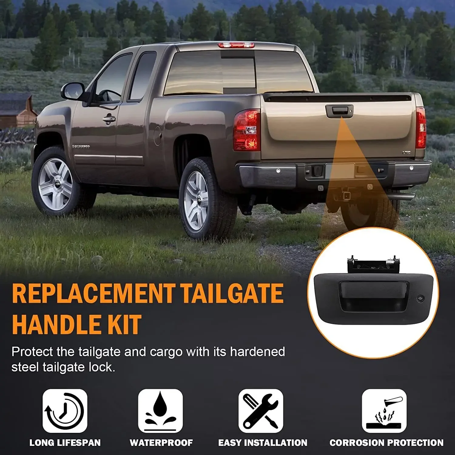 Tailgate Handle Kit Tail Gate Bezel Lock For 2007-2014 Chevy Silverado GMC Sierra 22755305