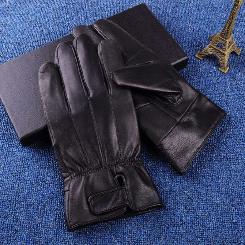 Gloves Men Winter Leather Black Gloves Button Warm Mittens For Men Luxurious PU Leather Driving Genuine Mittens Accessories 2023