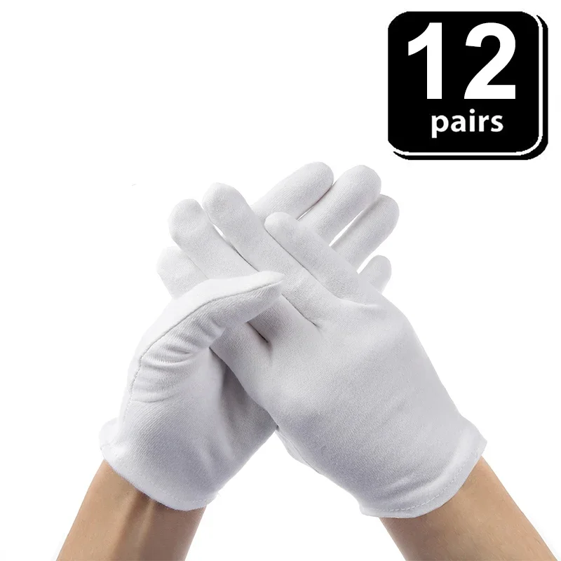 Imagem -06 - Luvas de Inspeção de Prata de Algodão Macio Luva de Forro Stretchable Jóias Coin Branco 12 Pares 24 Pcs