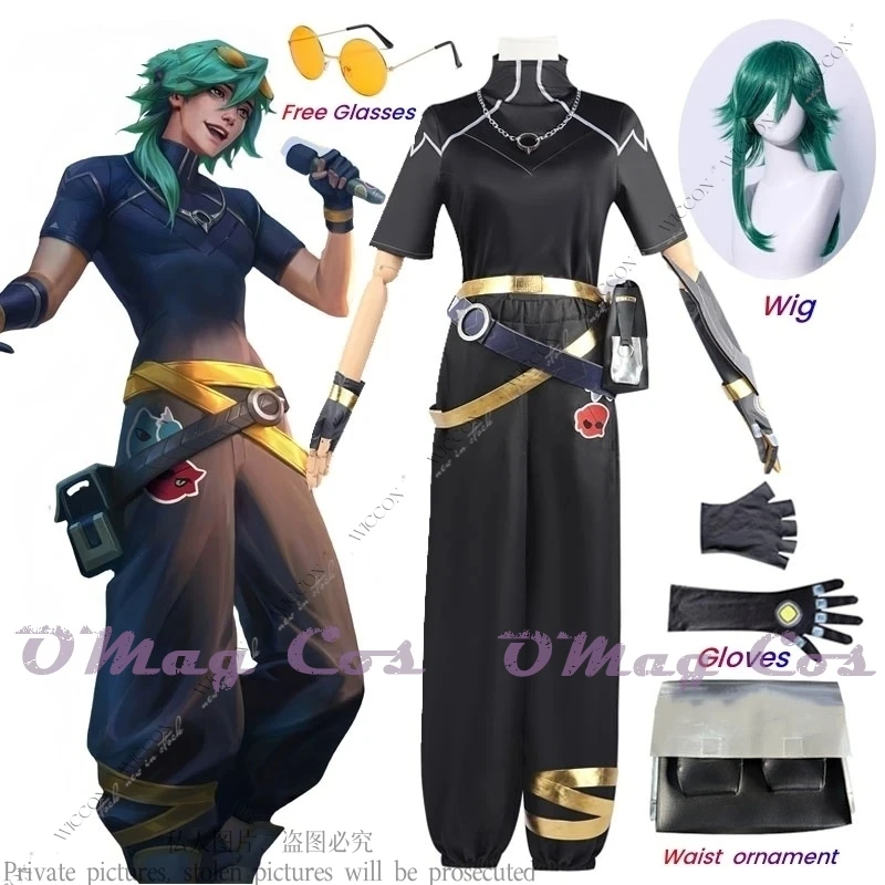 Spel Lol Heartsteel Ezreal Cosplay Kostuum Lol Heartsteel Gq Ezreal Zwart Unisex Pak Halloween Volledige Set Met Bril