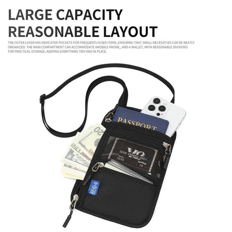 

RFID-кошелек на шею с защитой от считывания, водонепроницаемый, легкий, для путешествий, для паспорта и документов, унисекс, с защитой от кражи, скрытый карман