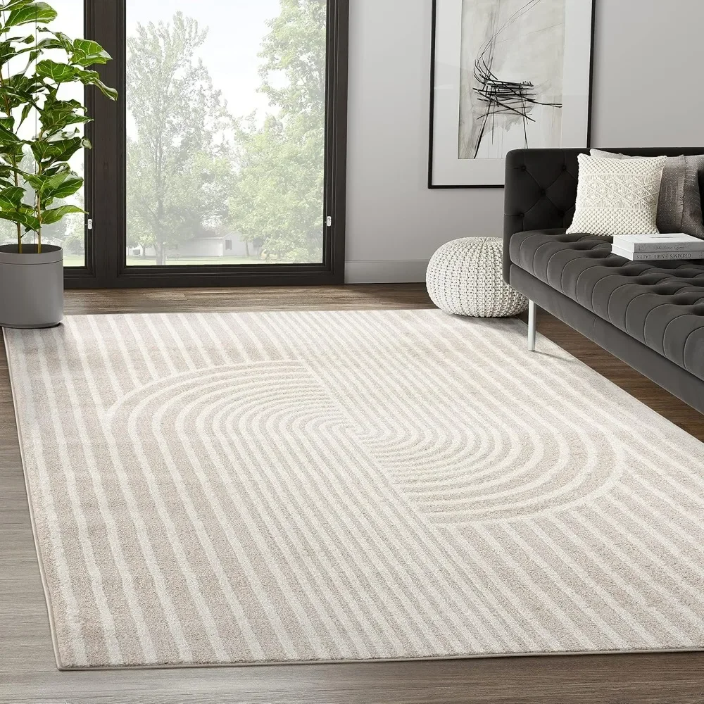 

Beige Arch Pattern Knot Rug, Modern Print, Premium Area Rug, Contemporary, No-Shed, Neutral, Bedroom Carpet, 7 "x 9" x 10 ", 2"