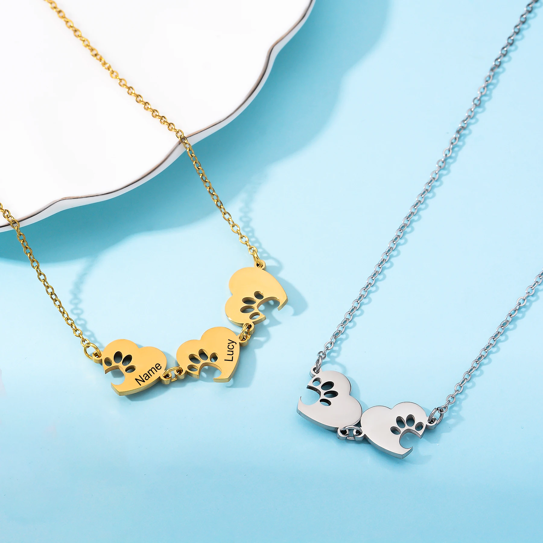

Custom Pet Name Necklace Stainless Steel Personalized Paw Print Heart Pendant Memorial Dog Cat Lover Gift for Women Dropshipping