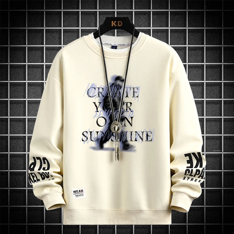 Camisetas Unissex Cáqui Soltas com Estampa Americana S-5XL, Pulôveres Harajuku de Manga Longa, Blusas Masculinas Estampadas da Moda 2025