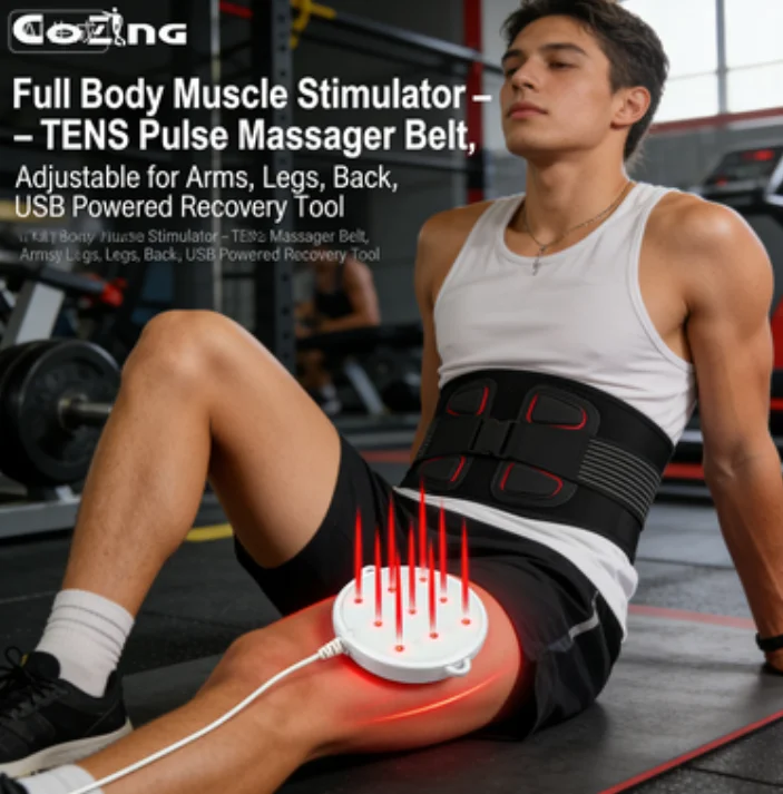 

Массажер для всего тела с функцией стимуляции мышц – пояс TENS Pulse, регулируемый для рук, ног и спины, питание от USB, средство для восстановления.