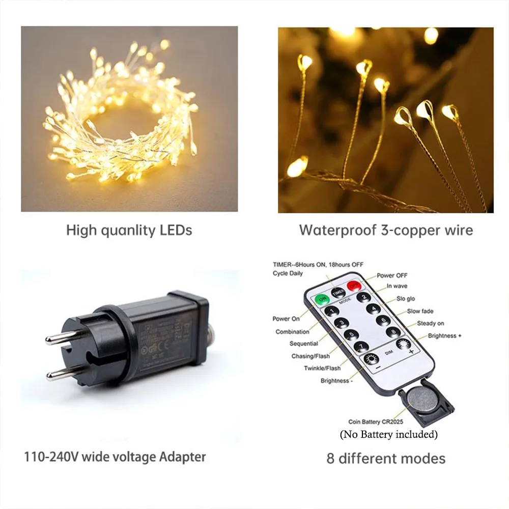 1000Led Fairy Lights String Cluster Intdoor Bedroom Tree Christmas Lights Garden Remote Control Wedding Decoration Party Holiday