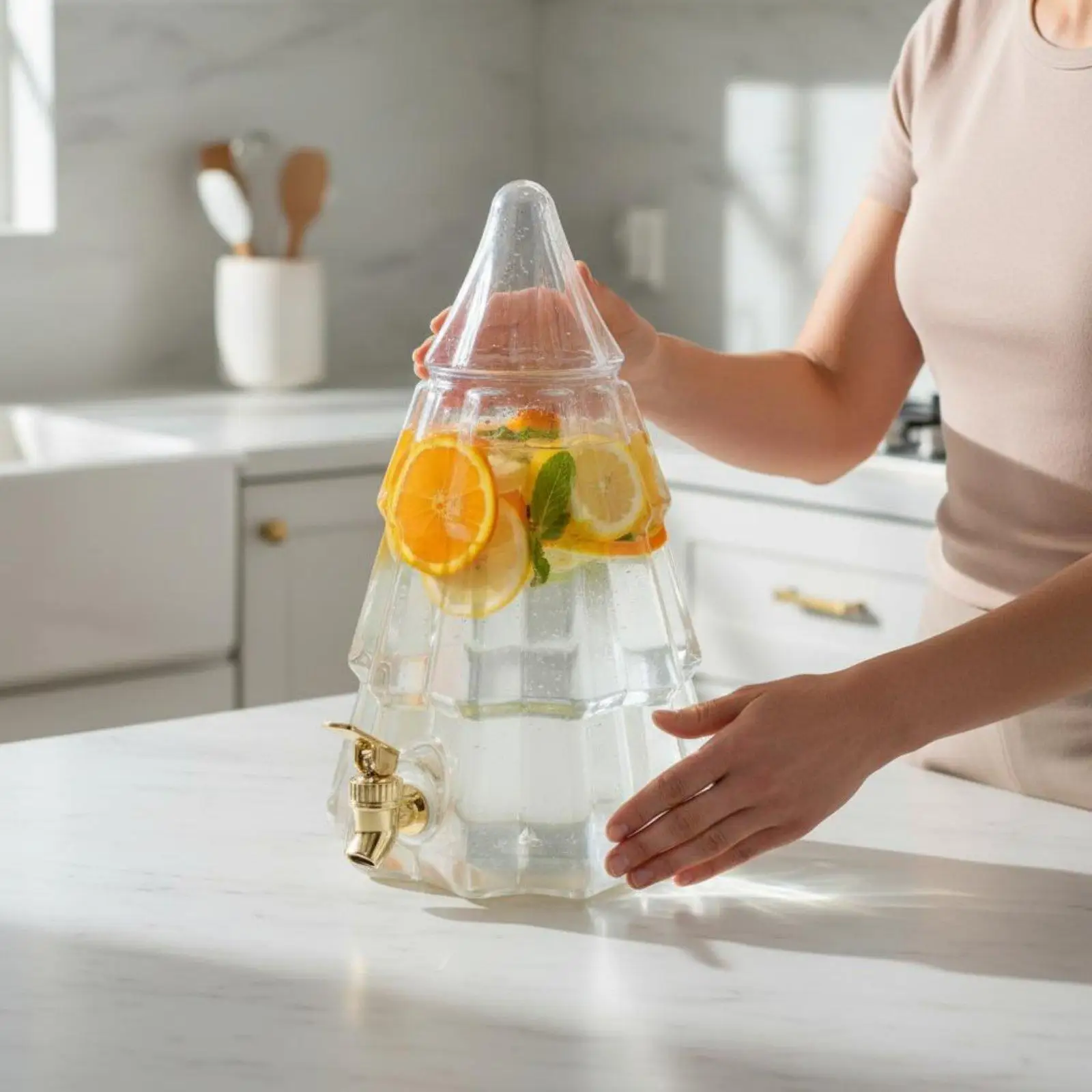 Unique Christmas Juice Bucket Beverage Server 5 Liter for Refrigerator Cold Liquids Only with Leak Resistant Tap Easy Fill
