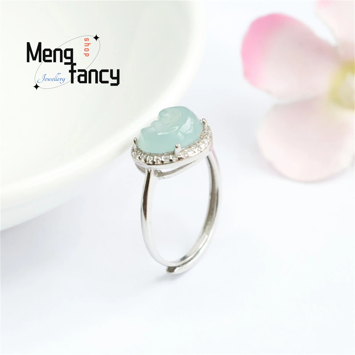 Anillo de plata S925 con incrustaciones de jadeíta, joyería fina de lujo, Ruyi, agua azul hielo, elegante, personalizado, versátil