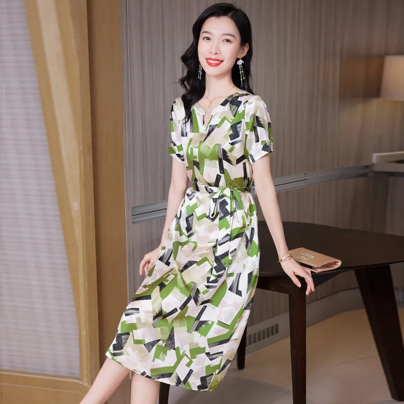 9538 Silk Dress 2024 Summer Affordable Luxury Fashion Elegant Elegant Exquisite Geometric Fun Pattern Natural Silk Skirt