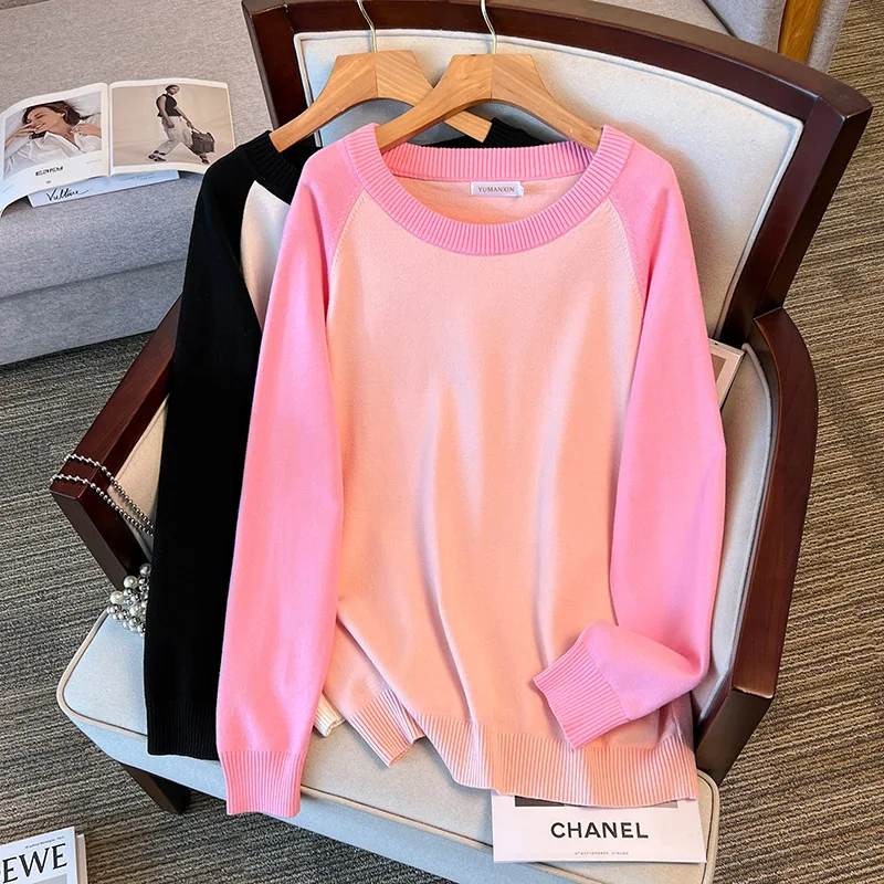 

170Kg Plus Size Women's Bust 160 Autumn Winter Loose Pullover Sweater Knitted Black Pink 4XK 5XL 6XL 7XL 8XL 9XL