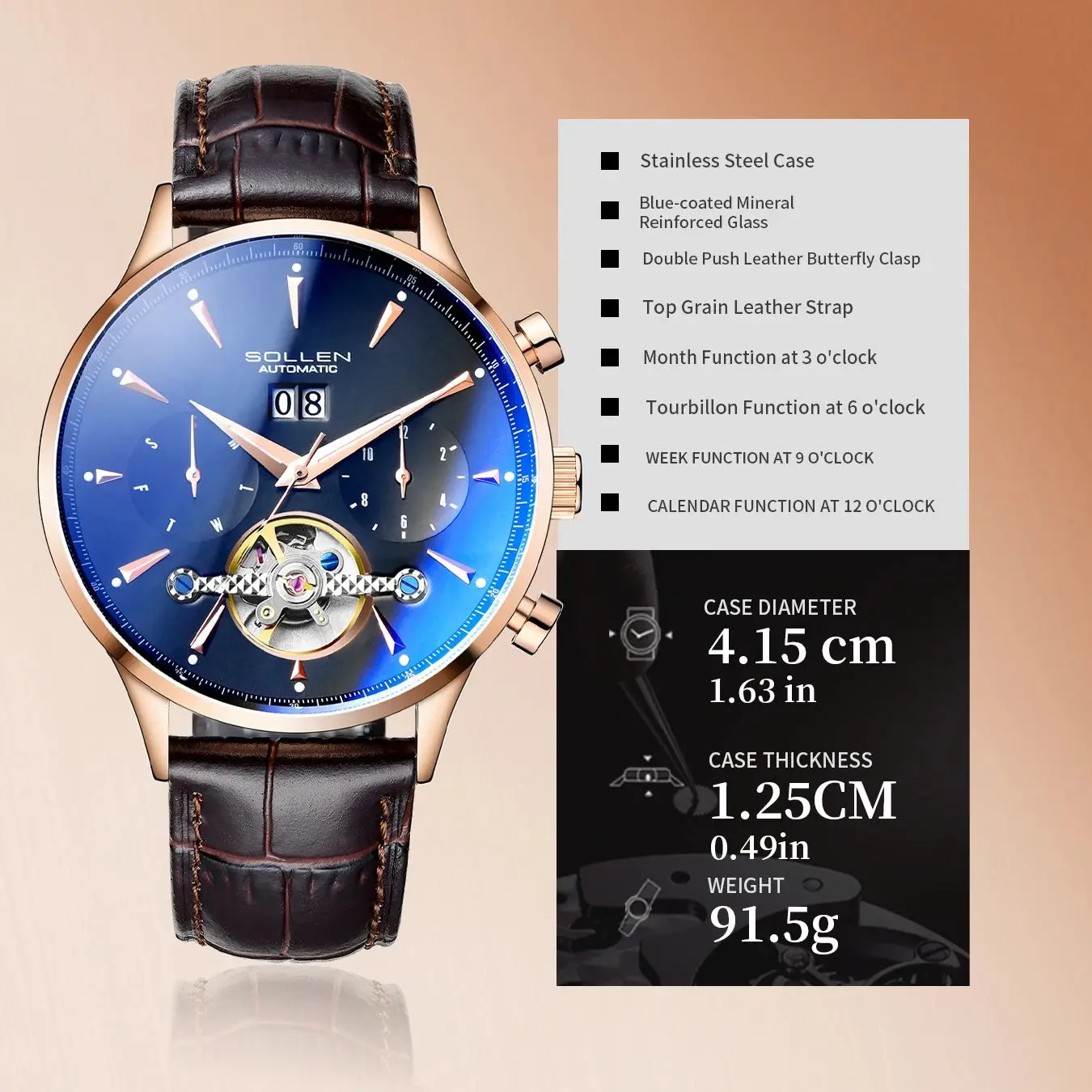 SOLLEN hollow out watch mechanical watch fashionable and casual European and American style men's automatic mechanical watch