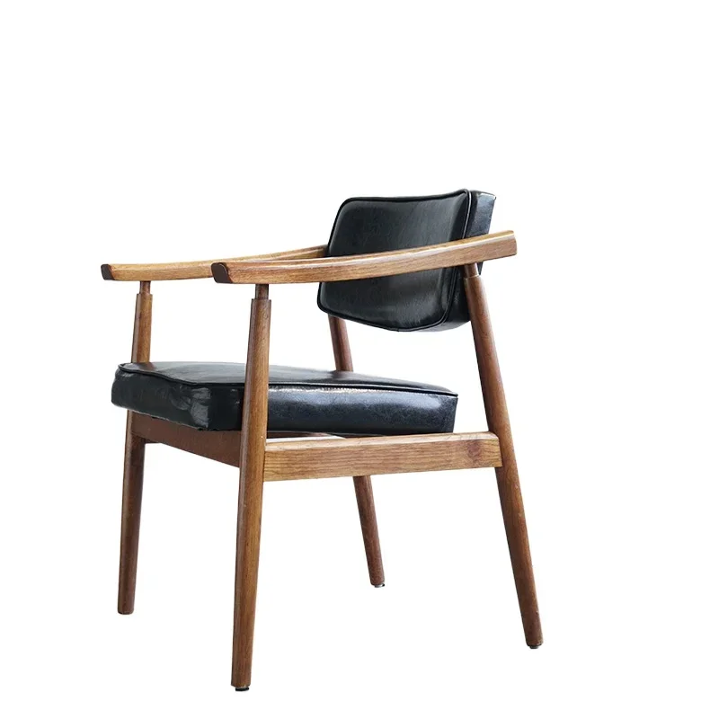 Nordic solid wood presidential chair walnut dining chair Japanese desk chair armrest comfortable retro study soft bag