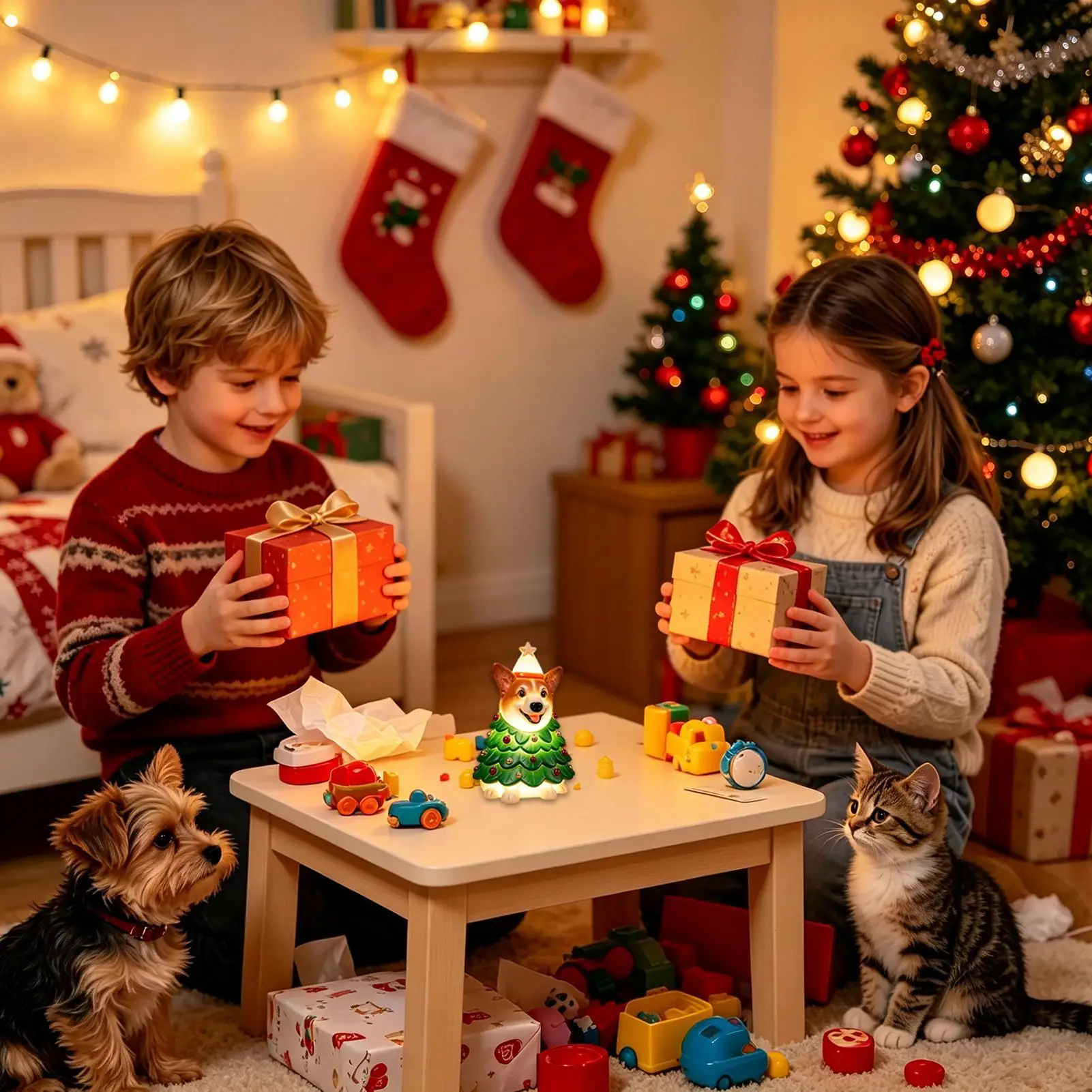 Dog Statue Festive Themed Party Table Decor With Warm Light Christmas Figurines For Home Indoor Outdoor Desk Office House