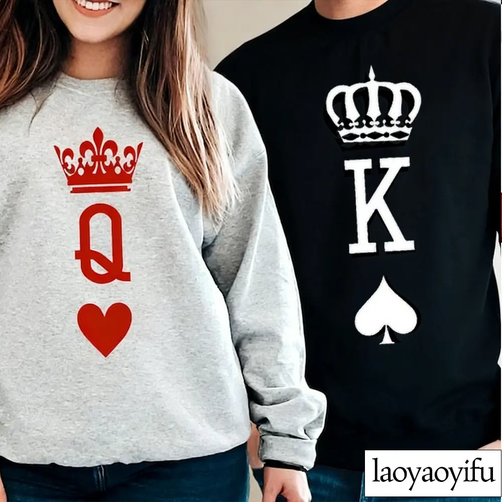 

Осенне-зимний свитшот с игральными картами «Король и королева», одинаковые толстовки для пары, пуловер с длинными рукавами для медового месяца и свадьбы
