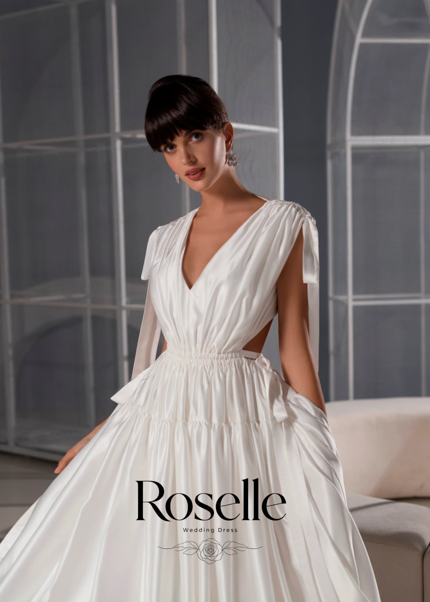 ROSELLE V-Neck Sleeveless Cut Out A-Line Ankle-Length Wedding Dress Backless Bow Elegant 2026 Bridal Customized свадебное платье