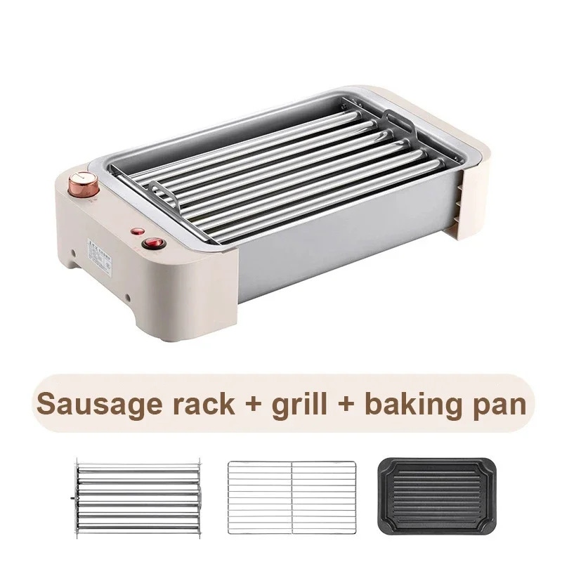 Rotating 6 Tube Hot Dog Grill Sausage Roaster Smokeless Barbecue Machine Corn Cob Kebab Skewer Bake Oven 3 in1 Griddle
