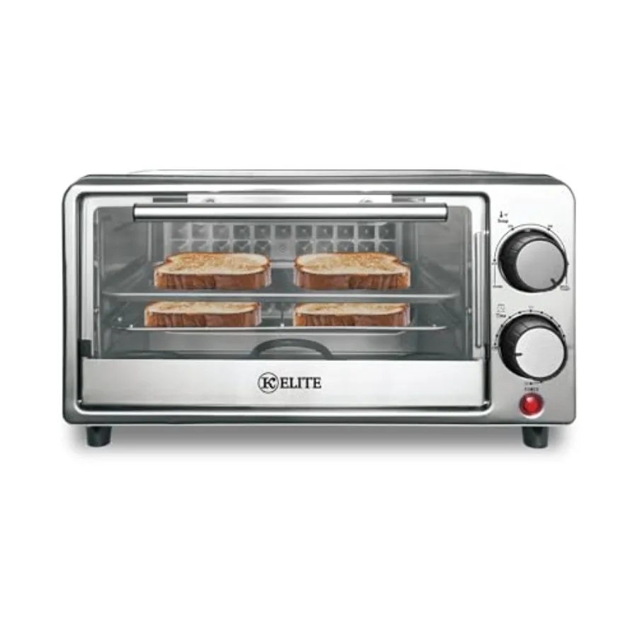 4-Slice Toaster Oven Compact Countertop Appliance with Bake Tray Wire Rack Adjustable Timer and Temperature Control Black