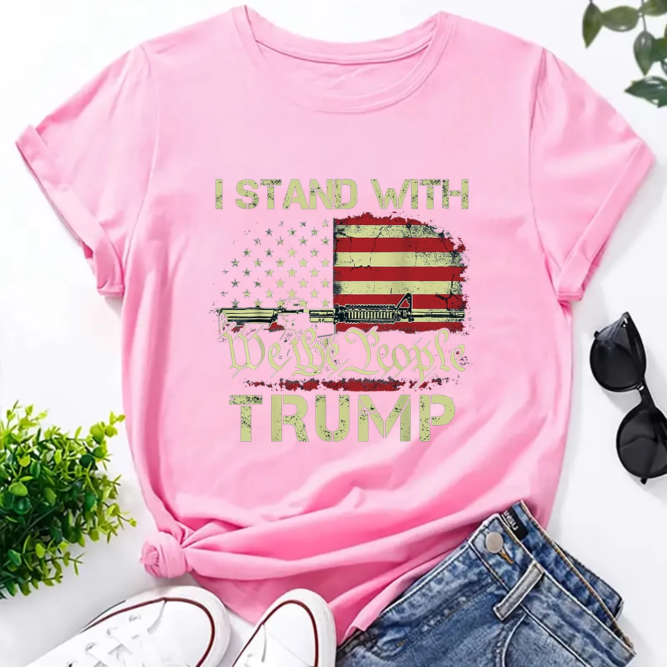 Trump 2024 Drill Baby Drill 4th Of July Independence Day Women\'s Casual Short Sleeve Printed Summer T-Shirt Oversized T Shirt