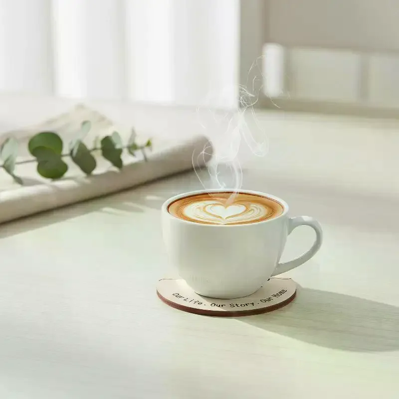 Natural Wooden Coasters For Drinks Set Of 6 Thick Absorbent Cup Pads With Storage Box For Coffee Wooden Table Protection