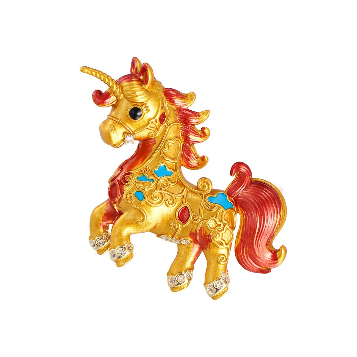 Cute Mascot Unicorn Brooch Gold Plated And Zircon Inlaid Light Luxury Zodiac Horse Animal Brooches for Women Girls New Year Gift