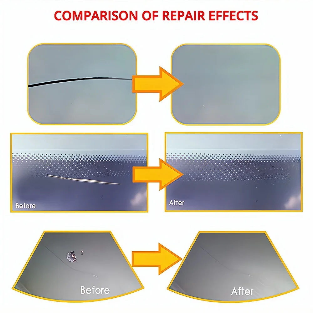 자동차 앞 유리 수리 키트, 전면 전문 균열 솔루션, 3 피스 제거 케어 액세서리, 지지대 유리 액체 세척, 4 개
