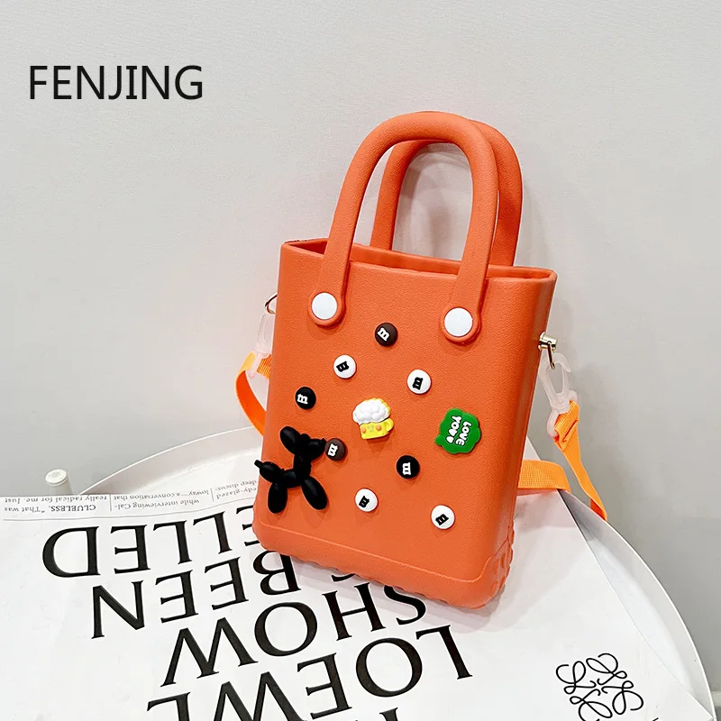 

New DIY Cartoon Hundred with Accessory Bag Beach Bag Fashion Single Shoulder Crossbody Hand Carry Hole Bag Candy Color Handbags