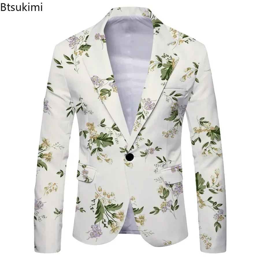 2026 Men's Slim Fit Blazers Jacket Fashion Gradient Print Suit Coats Man Trend Streetwear Casual Party Stage Prom Costume Male