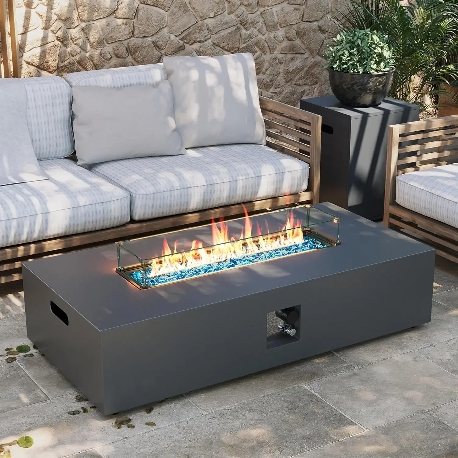 56-inch Outdoor Propane Gas Fire Pit Table, Grey, Customized