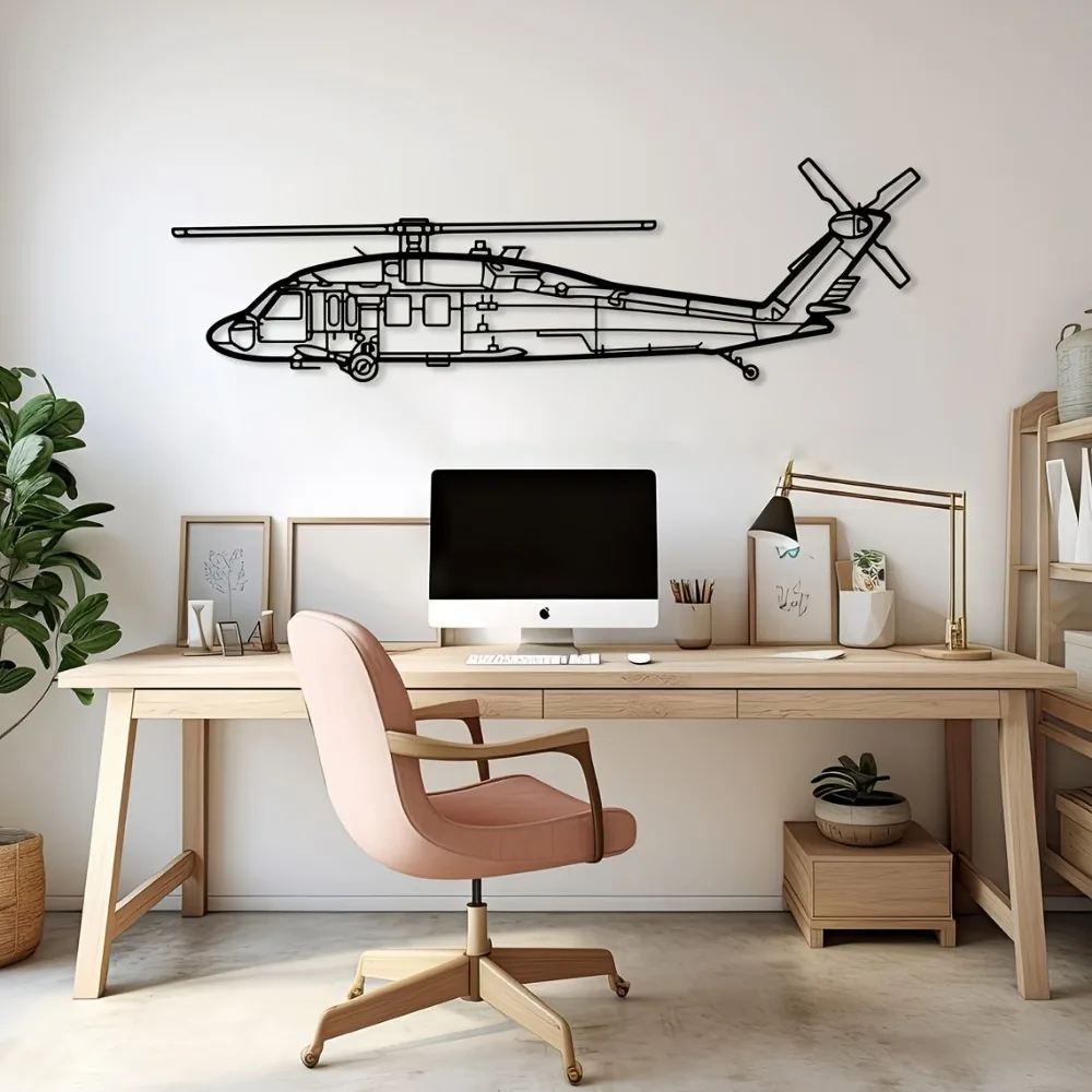 CIFBUY Iron Wall Art Black Hawk Helicopter Metal Decor Military Aviation Sculpture Ornament For Home Office Garden Decoration