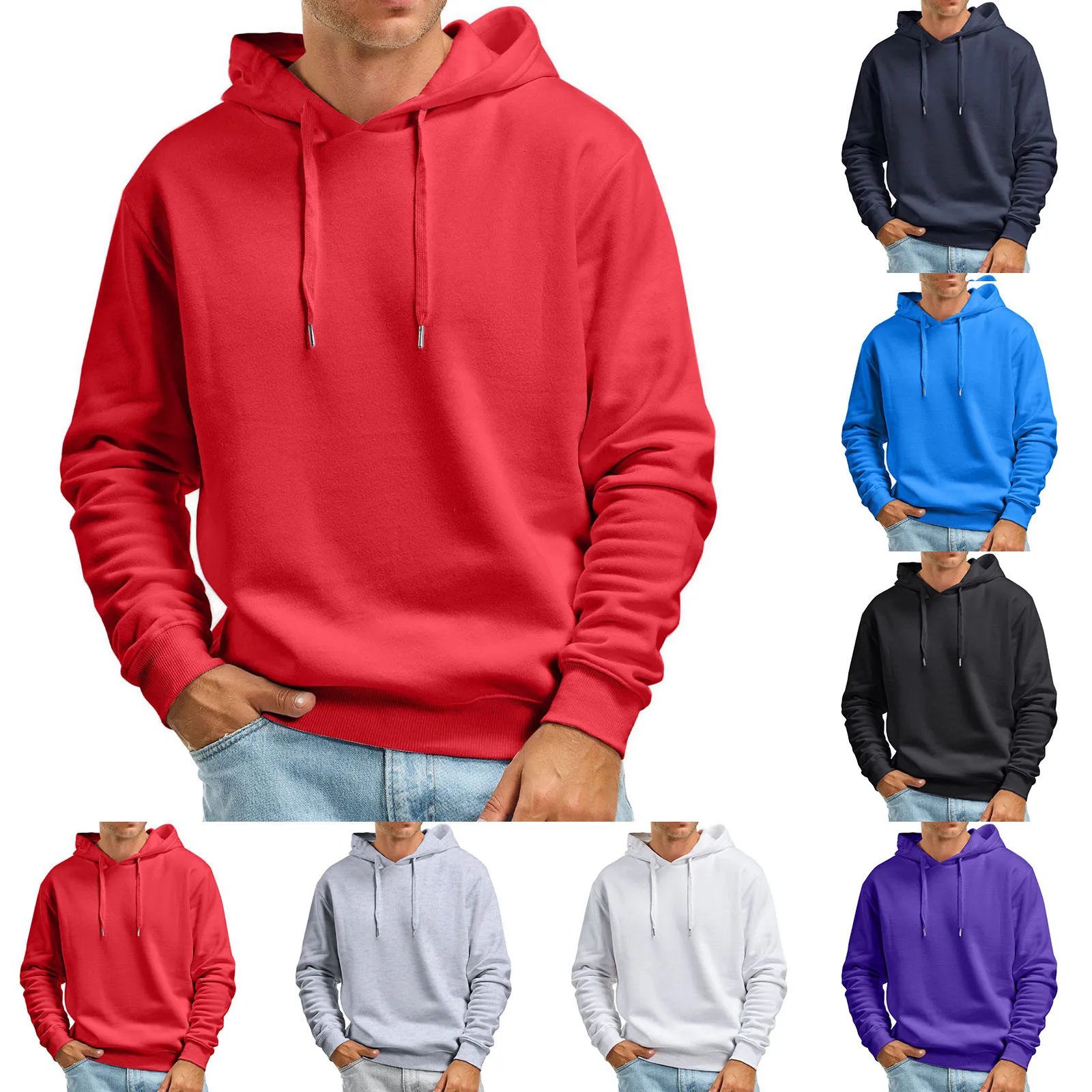 

Warm Hoodies Men 2023 Autumn Winter New Multicolor Sweatshirt Solid Color Hooded Fleece Pullover Man Male Clothes High Quality