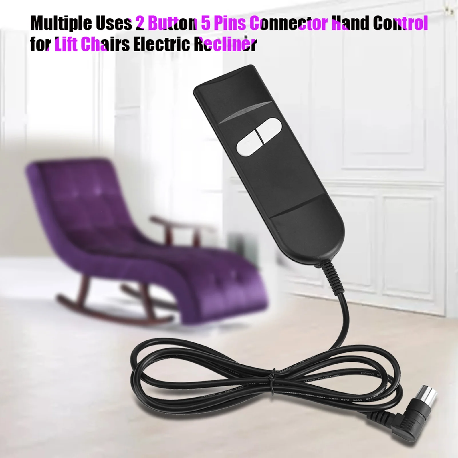 

Multiple Uses 2 Button 5 Pins Connector Hand Control for Lift Chairs Electric Recliner Lift Chair Controller Recliner Controller