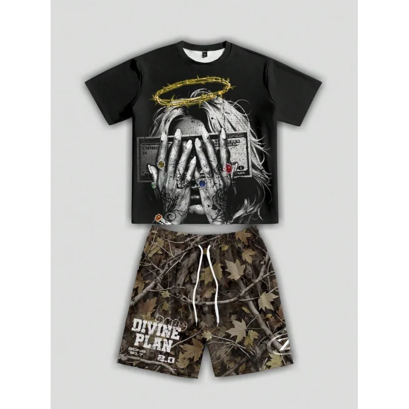 

New Shirts and T-shirts Setup Men's Summer Man Sets Y2k Clothes Man 2 Piece Sets Sweat Men's Top and Bottom Mens Shorts Set Two