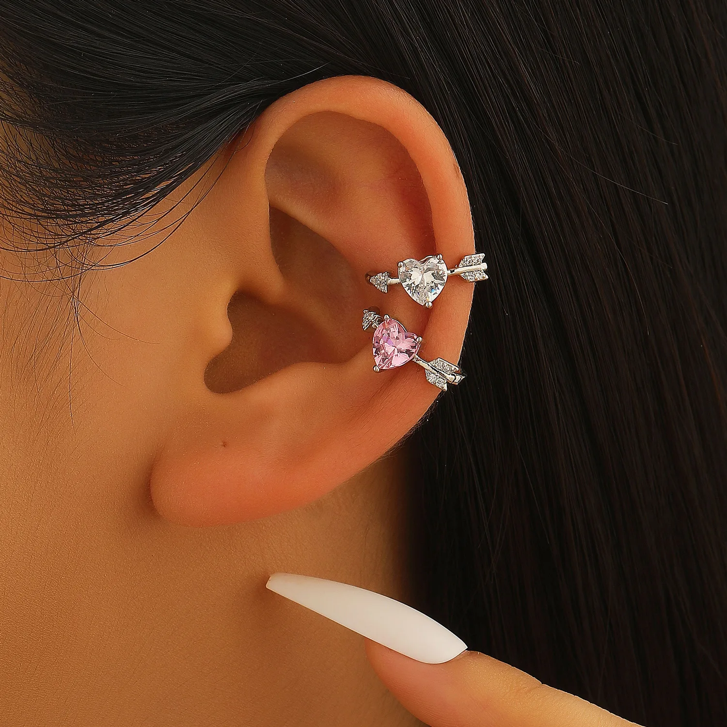 Romantic Cupid Love Set Zircon Earless Clip, Elegant Women's Fashion Banquet Anniversary Festival Gift, Trendy Party Jewelry
