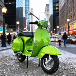 Vespa-motocicleta de aleación fundida a presión, modelo de vehículos clásicos, luz de sonido, todoterreno, simulación de autociclo, coche coleccionable, 1:10, 125