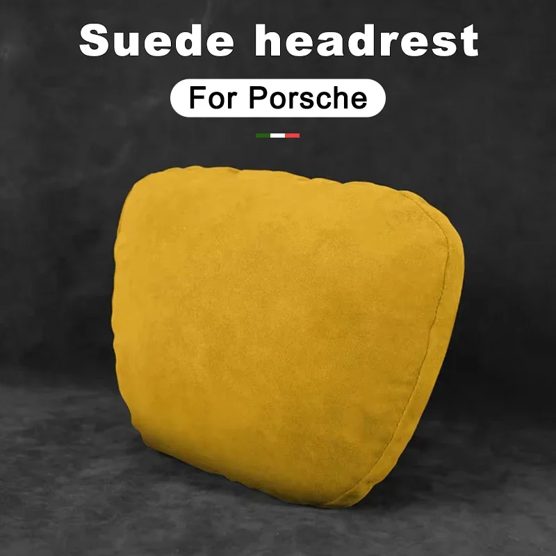 

For Porsche 718 911 Boxster Cayenne Macan Panamera Taycan Suede Car Neck Rest Pillow - Auto Seat Neck Support Accessories