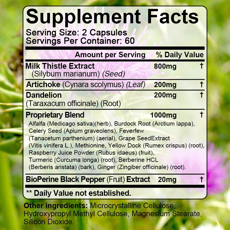 

Liver Cleanse Capsules - with Milk Thistle, Dandelion - Support Liver Detoxification, Improve Liver Function, Promate Digestion