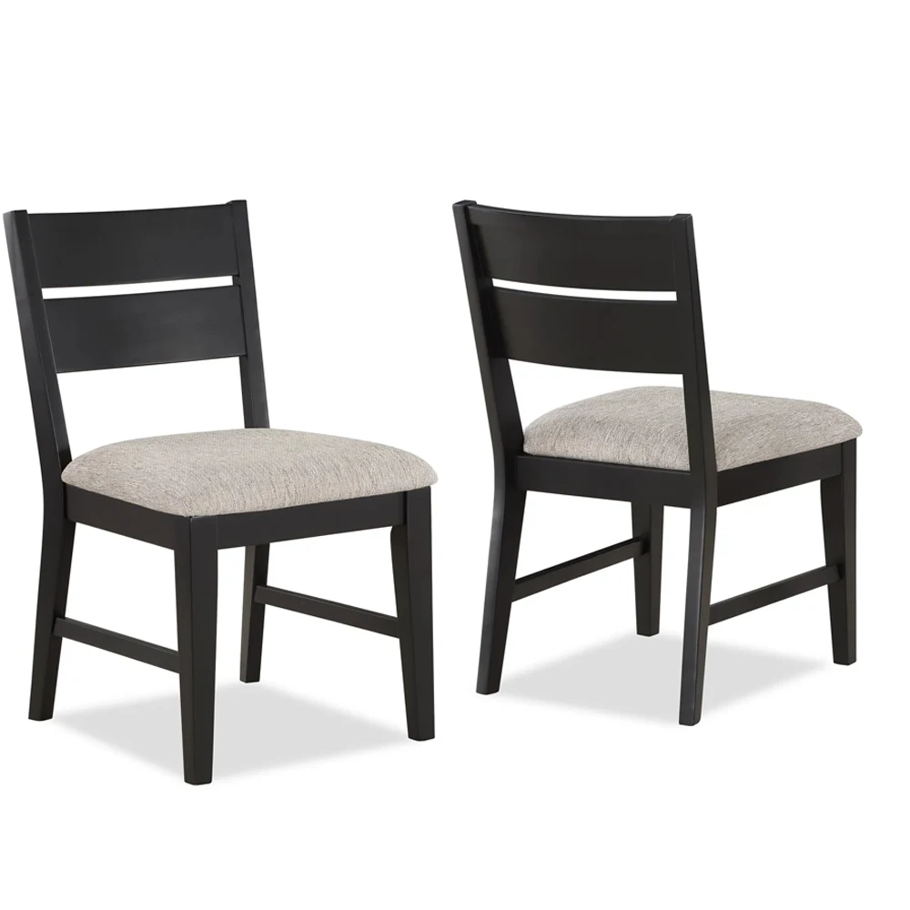 

Contemporary 2pc Dining Side Chair Ladder Back Dark Frame Gray Fabric Upholstery Dining Room Furniture