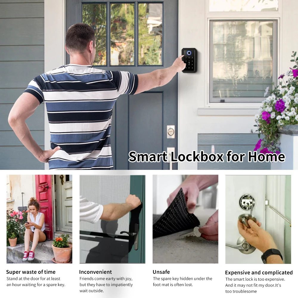 Tuya Ble Key Safe Ttlock Vingerafdruk Digitale Cilinder Doos App Remote Toegang Wandmontage Security Airbnb Lockbox