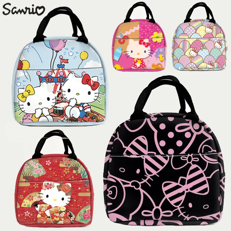 MINISO Sanrio Kawaii HelloKitty izolowana torba na Lunch duży piknik przenośna lodówka termiczna pudełko bento pojemnik na żywność torby z grubej