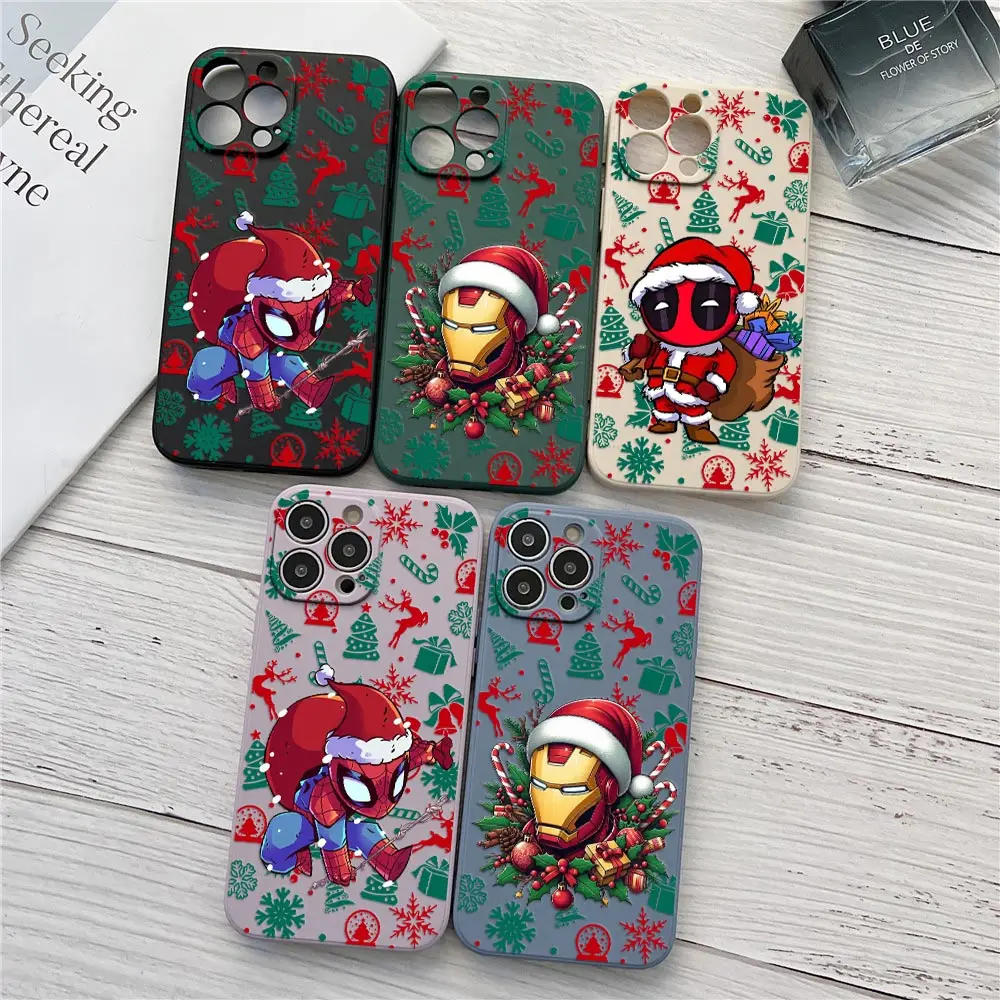 

Christmas Marvels Phone Case For iPhone 17 16 15 14 13 12 11 Pro Max Spaiderman Cases For iPhone 17Air 16 Plus 16E XS Back Cover
