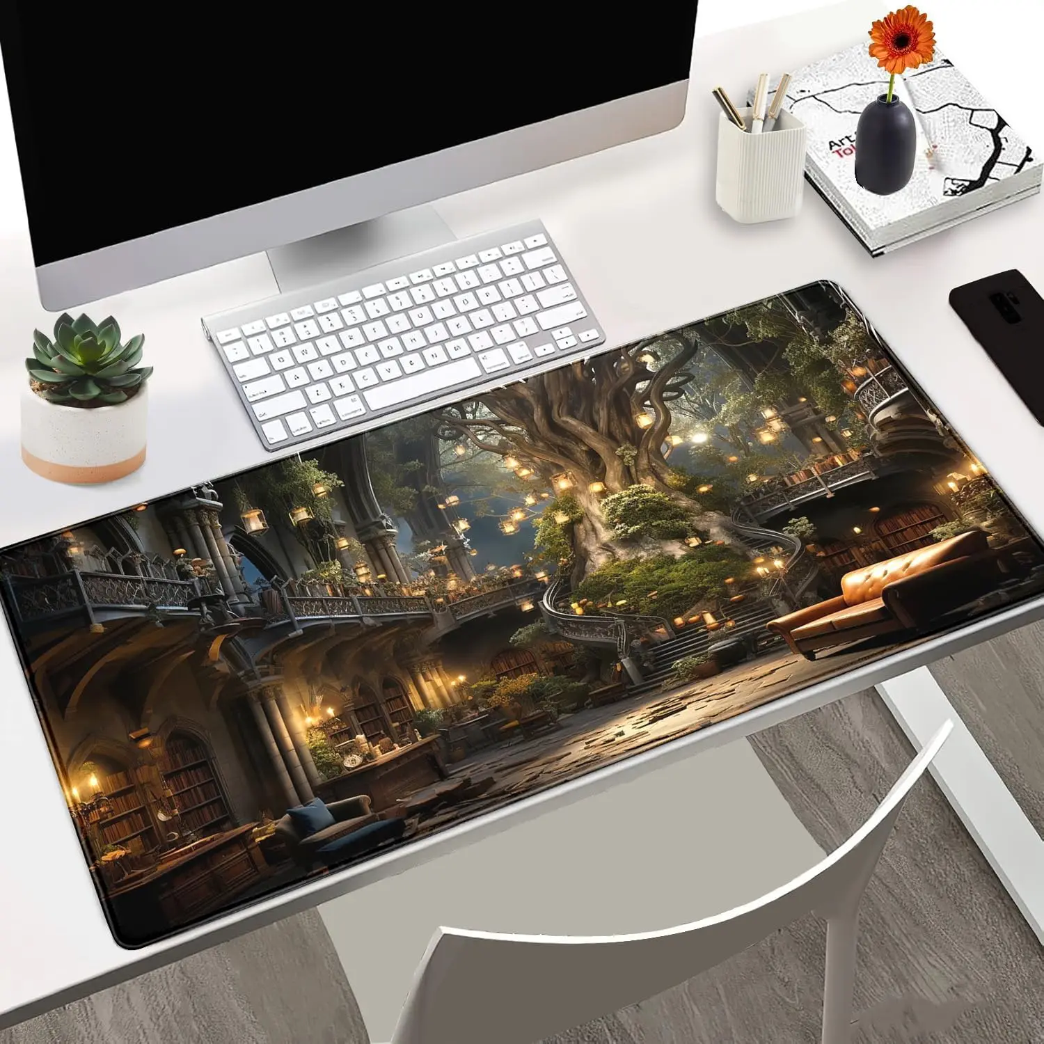 Dark Academia Bookish Desk Mat – Adventure Dreams XXL Extended Mouse Pad for Gaming, Laptop & Keyboard Use