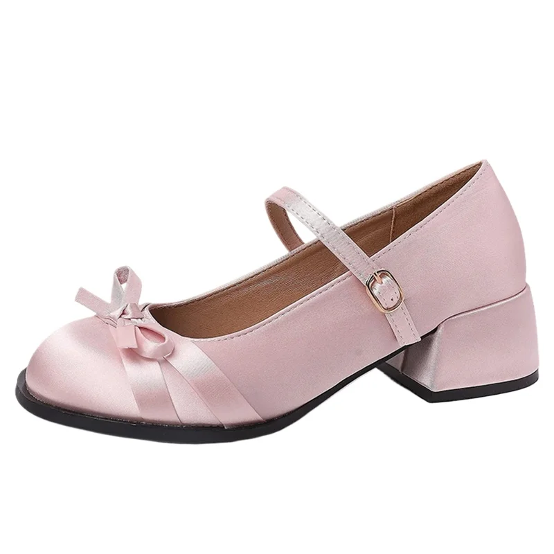 

Butterfly-knot Ladies Casual Leather Spring New Thick Heel Women Mary Jane Shoes Square Toe Shallow