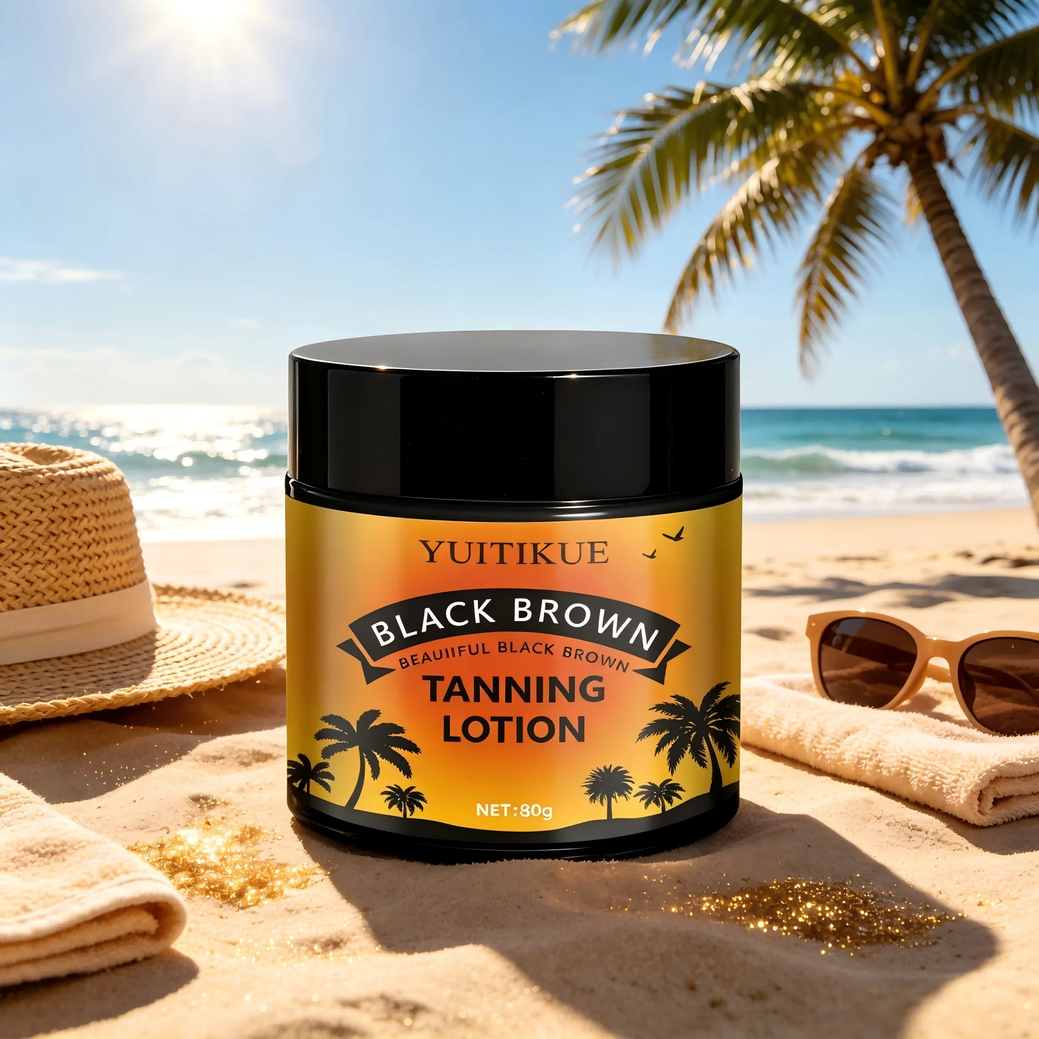 YUITIKUE Black Brown Tanning Lotion 80g Natural Sun Tanning Cream Fast Build Deep Bronze Skin for Beach Outdoor