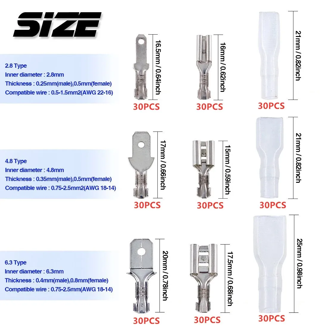 540PCS bare male and female terminals 2.8 4.8 6.3 male and female plug-in sets for plug-in spring insert sheath terminal.