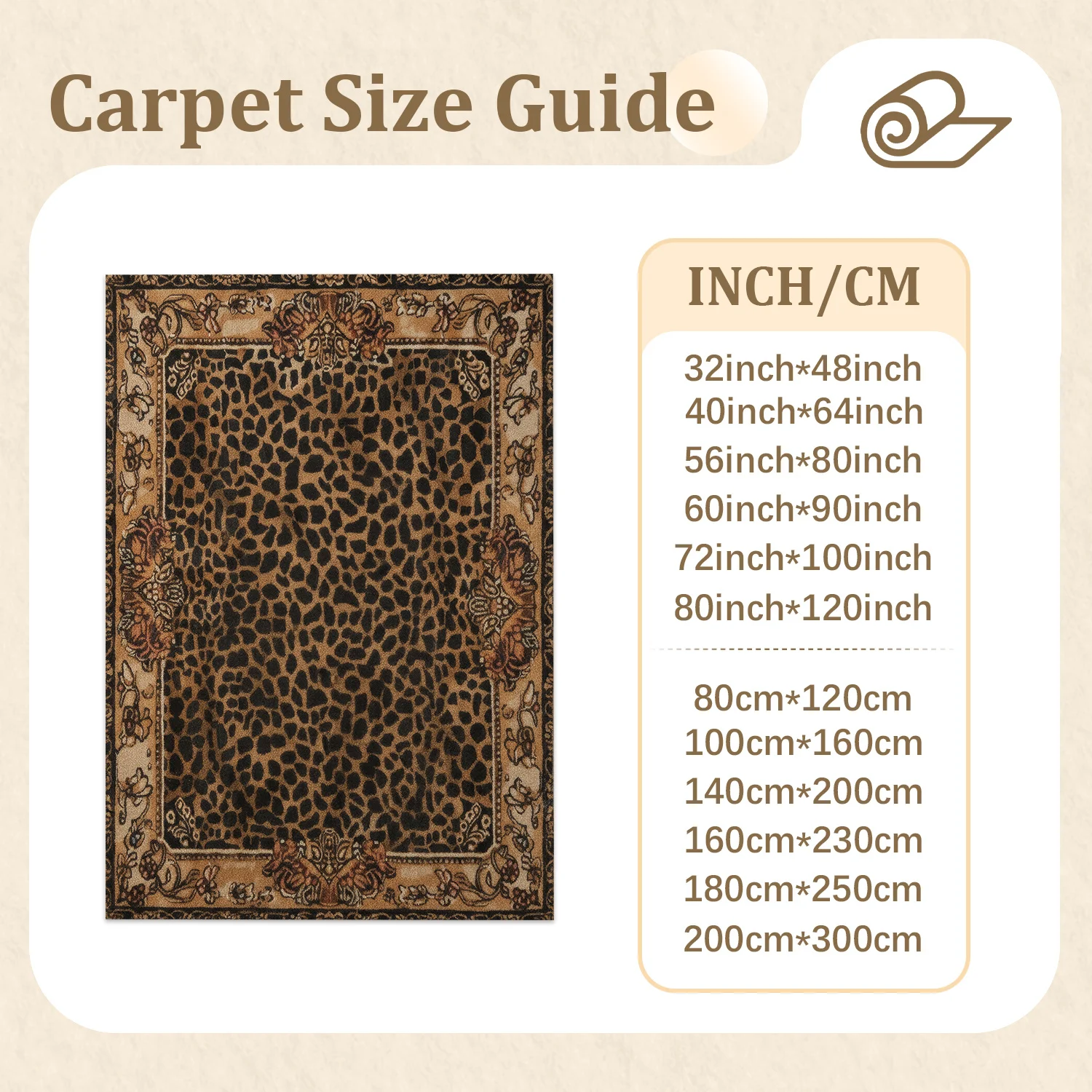 Large Indoor Leopard Print Area Rug, Soft Velvet Low Pile Non-Slip Dotted Backing Machine Washable Floor Rug for Living Room Bedroom, Vintage Ornate Border Home Decor