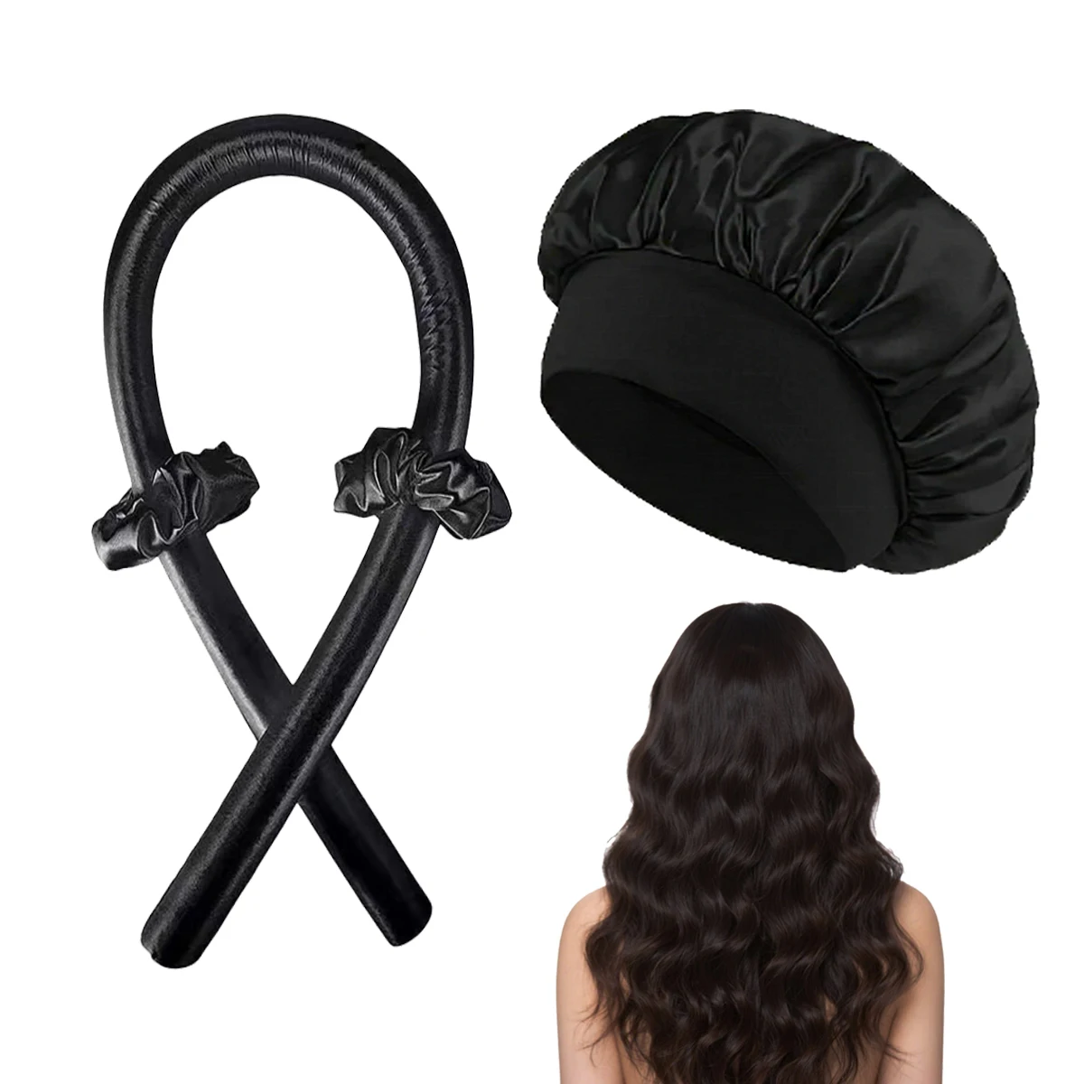 2pcs/set curling iron and satin nightcap, lazy curling iron hair styling tool, Special for Real Hair Wigs
